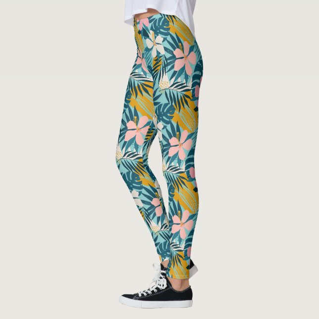 Tropical Hibiscus Floral Pattern Leggings (Left)