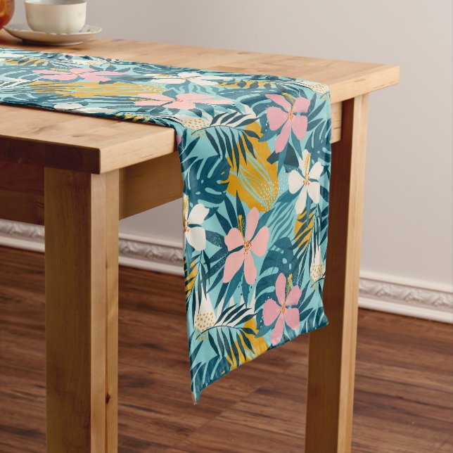 Tropical Hibiscus Floral Pattern Medium Table Runner (In Situ)