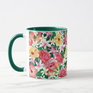 Tropical Hibiscus Floral Pattern Mug