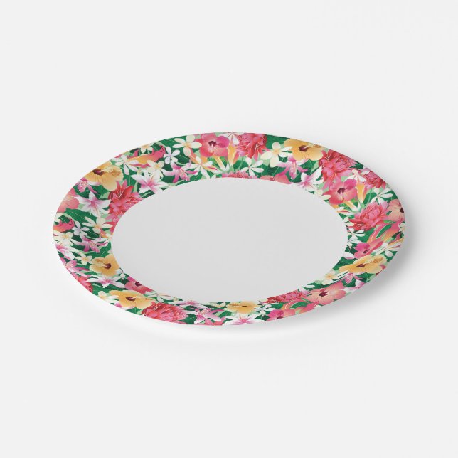 Tropical Hibiscus Floral Pattern Paper Plate (Angled)