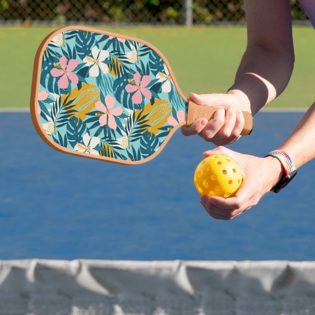 Tropical Hibiscus Floral Pattern Pickleball Paddle (Insitu)