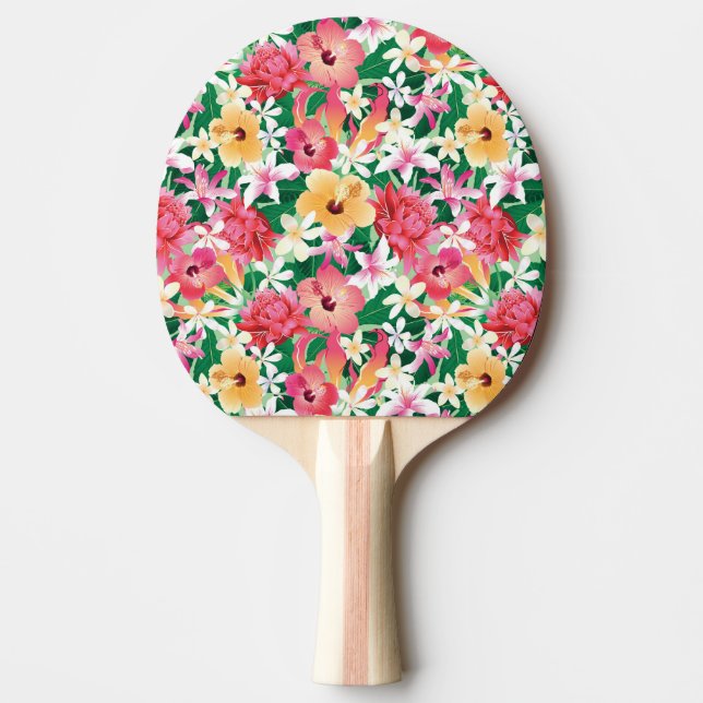 Tropical Hibiscus Floral Pattern Ping Pong Paddle (Front)