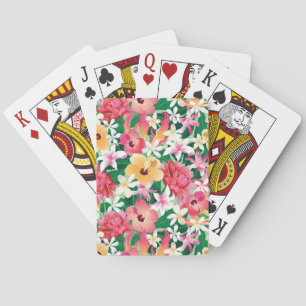 Tropical Hibiscus Floral Pattern Playing Cards