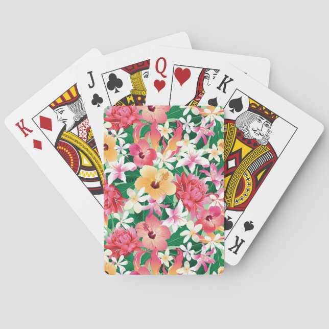Tropical Hibiscus Floral Pattern Playing Cards (Back)