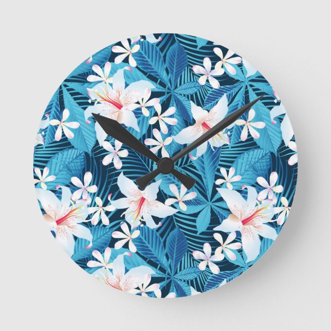 Tropical Hibiscus Floral Pattern Round Clock (Front)