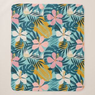 Tropical Hibiscus Floral Pattern Sherpa Blanket