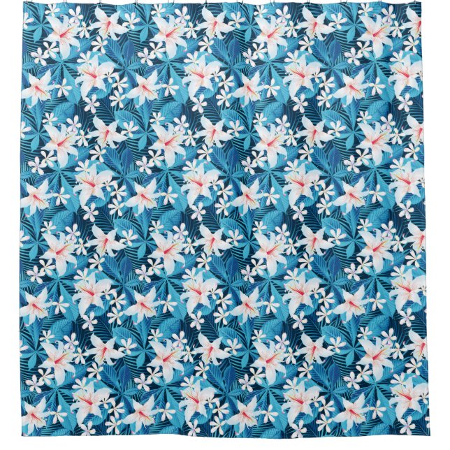 Tropical Hibiscus Floral Pattern Shower Curtain (Front)