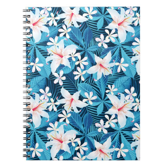 Tropical Hibiscus Floral Pattern Spiral Notebook (Front)