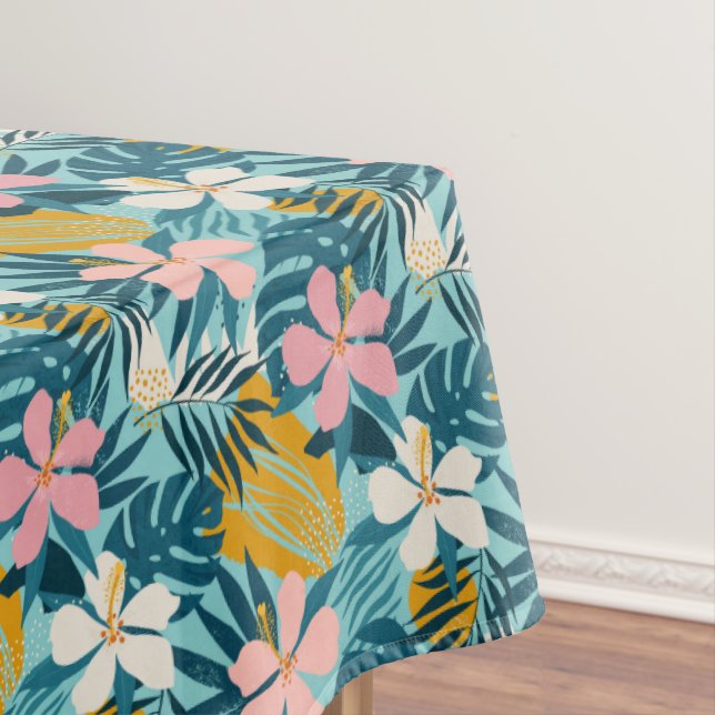 Tropical Hibiscus Floral Pattern Tablecloth (In Situ)