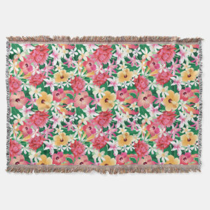 Tropical Hibiscus Floral Pattern Throw Blanket