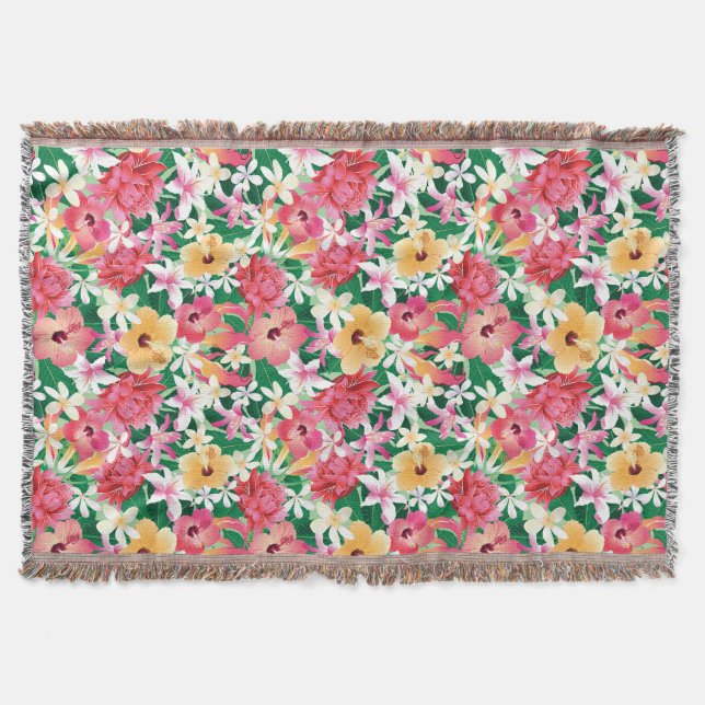 Tropical Hibiscus Floral Pattern Throw Blanket (Front)
