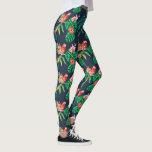 Tropical Hibiscus Floral Print with Jungle Parrot  Leggings<br><div class="desc">Step out in style with these super cute leggings featuring a pattern of tropical hibiscus flowers highlighted by red parrots. Perfect for a night out,  workout at the gym or tropical beach vacation.</div>