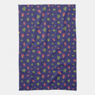 Tropical Hibiscus Floral Red Yellow Green Pattern Tea Towel