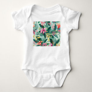 Tropical Hibiscus: Floral Seamless Pattern Baby Bodysuit