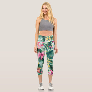 Tropical Hibiscus: Floral Seamless Pattern Capri Leggings