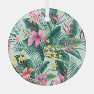 Tropical Hibiscus: Floral Seamless Pattern Glass Tree Decoration