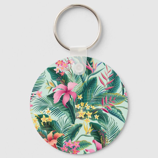 Tropical Hibiscus: Floral Seamless Pattern Key Ring (Front)