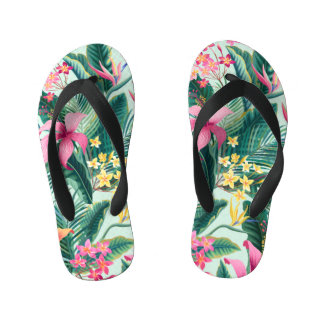 Tropical Hibiscus: Floral Seamless Pattern Kid's Jandals