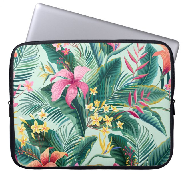 Tropical Hibiscus: Floral Seamless Pattern Laptop Sleeve (Front)