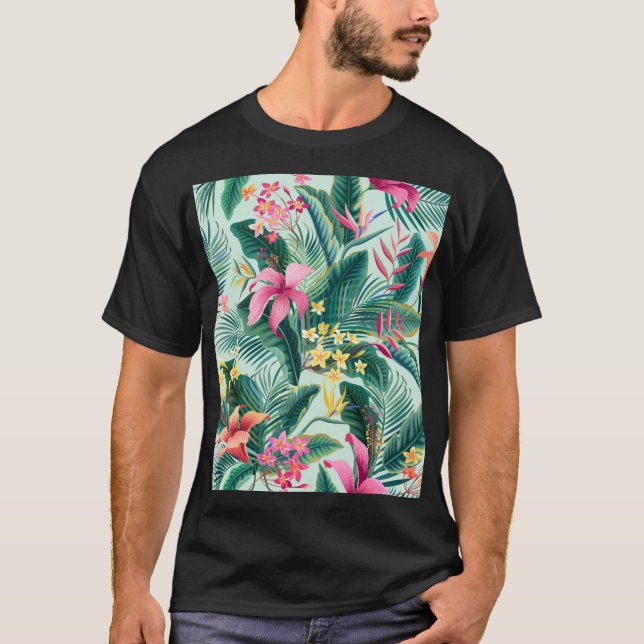 Tropical Hibiscus: Floral Seamless Pattern T-Shirt (Front)
