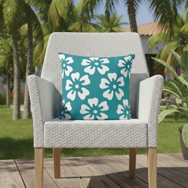 Tropical Hibiscus Floral Turquoise Outdoor Cushion (Creator Uploaded)