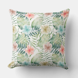 Tropical Hibiscus Floral Watercolor Cushion