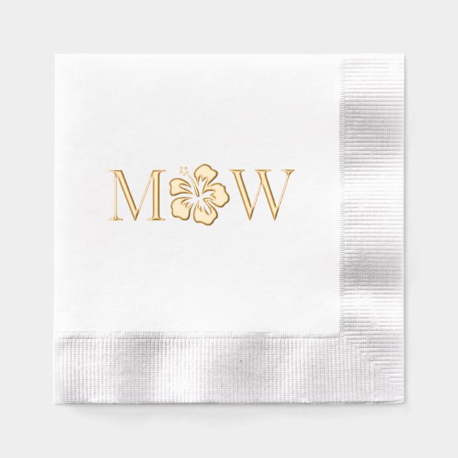 Tropical Hibiscus Flower 2 Initial Wedding Couple Foil Napkins (Front)