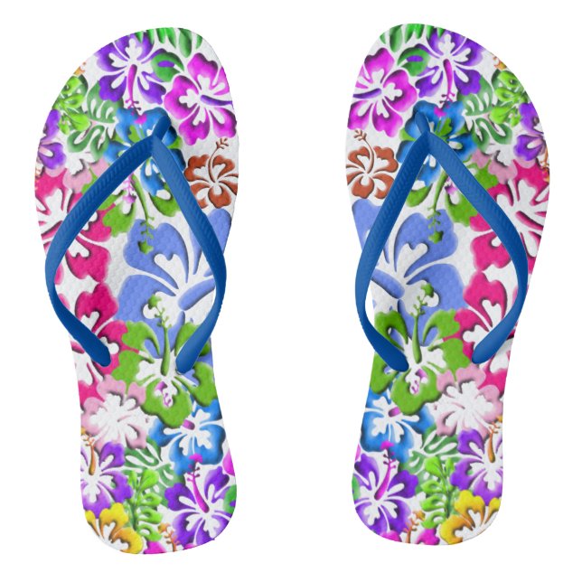 Tropical Hibiscus Flower Flip Flops (Footbed)