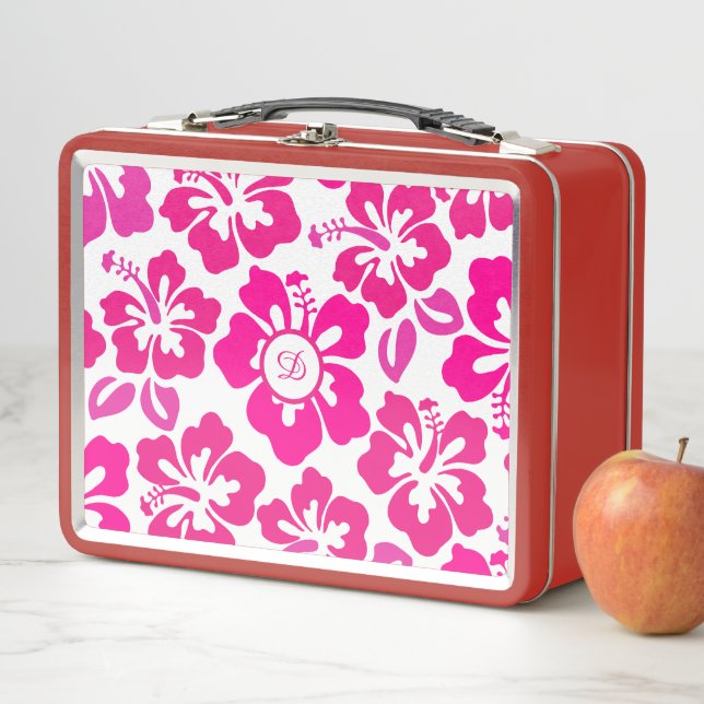 tropical hibiscus flower hawaii pink floral metal lunch box (In Situ)
