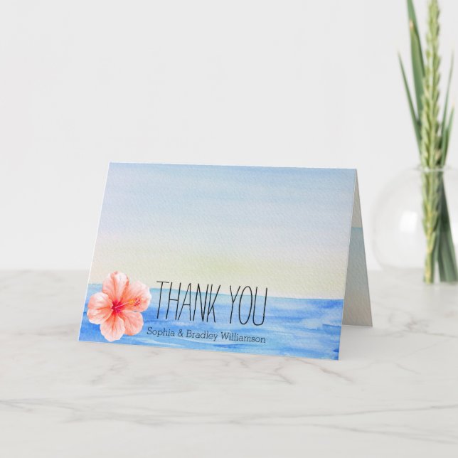 Tropical Hibiscus Flower Ocean Thank you Card (Front)