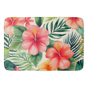 Tropical hibiscus Flower Pattern Bath Mat