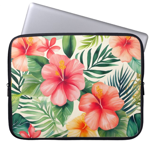 Tropical hibiscus Flower Pattern Laptop Sleeve (Front)