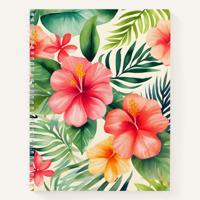 Tropical hibiscus Flower Pattern Notebook (Front)