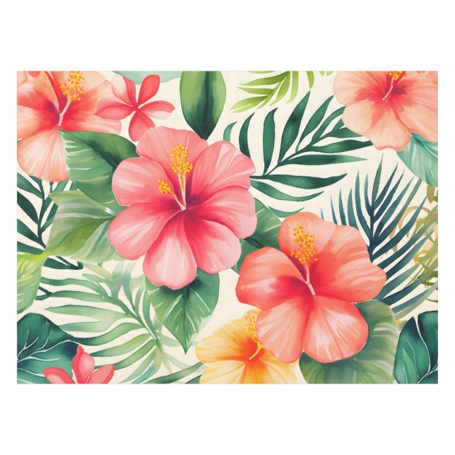 Tropical hibiscus Flower Pattern Tablecloth (Front (Horizontal))