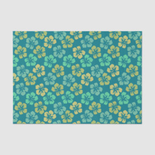 Tropical Hibiscus Flower Teal Pattern Tissue Paper