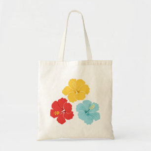 Tropical Hibiscus Flower Trio – Red, Yellow & Blue Tote Bag