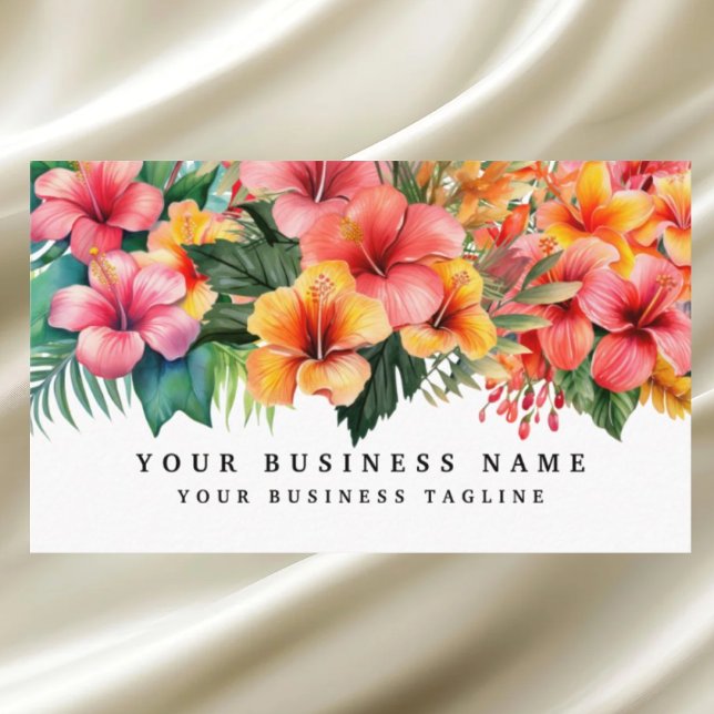 Tropical Hibiscus Flowers Floral  Business Card (Creator Uploaded)