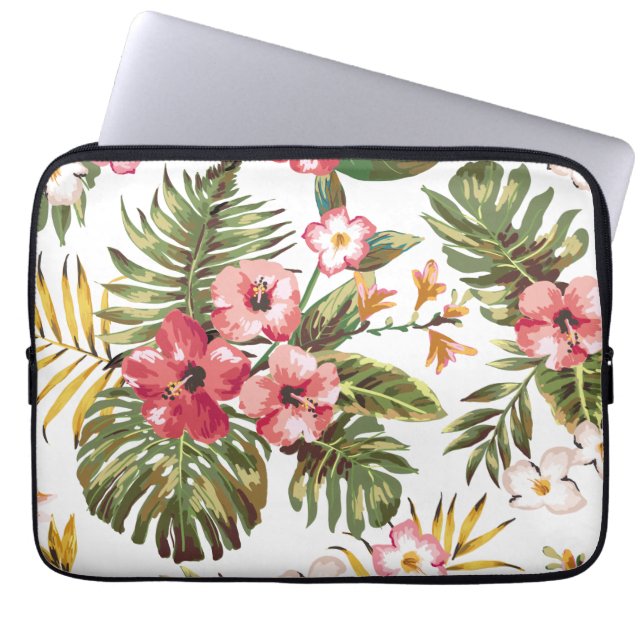 Tropical Hibiscus Flowers Floral Laptop Sleeve (Front)