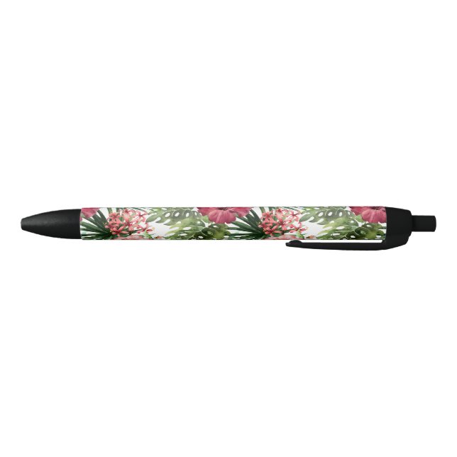 Tropical hibiscus flowers foliage pattern black ink pen (Bottom)