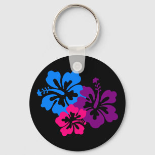Tropical Hibiscus Flowers in Bright Colours Key Ring