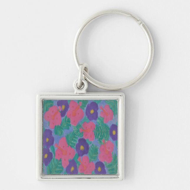 Tropical Hibiscus Flowers Key Ring (Front)