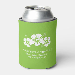 Tropical Hibiscus Flowers Lime Green Wedding Can Cooler