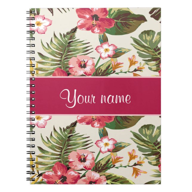Tropical Hibiscus Flowers Pattern Spiral Notebook (Front)