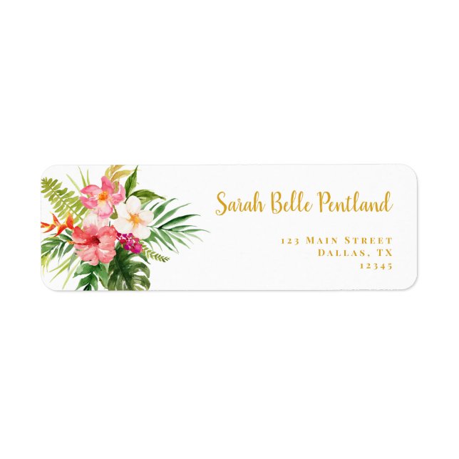 Tropical Hibiscus Flowers Return Address Label (Front)