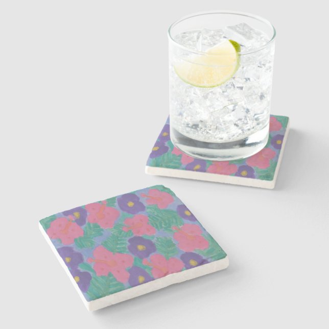 Tropical Hibiscus Flowers Stone Coaster (Side)