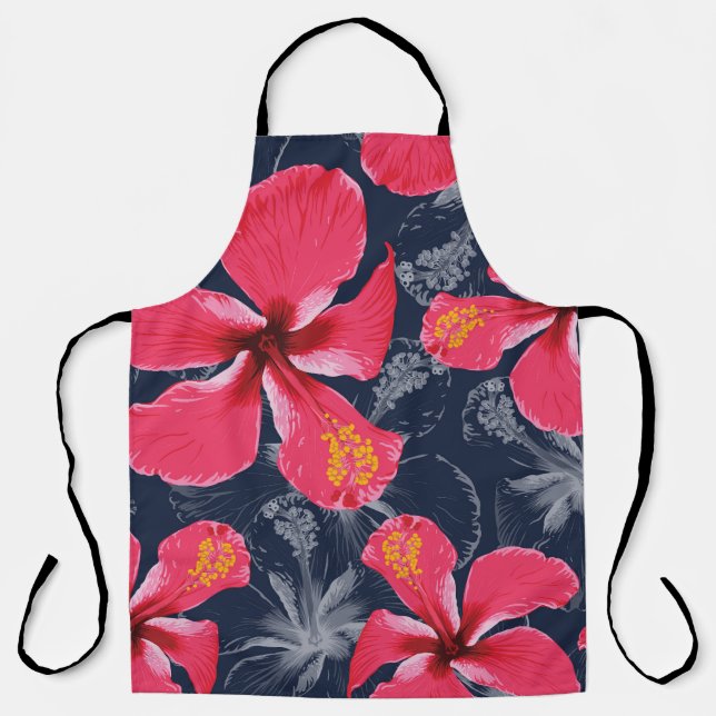 Tropical Hibiscus Flowers Summer Design Apron (Front)