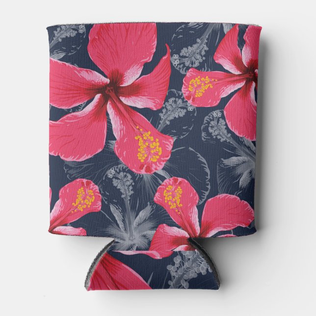 Tropical Hibiscus Flowers Summer Design Can Cooler (Front)