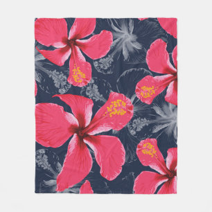Tropical Hibiscus Flowers Summer Design Fleece Blanket