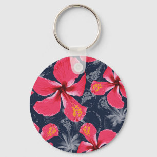 Tropical Hibiscus Flowers Summer Design Key Ring
