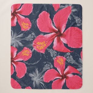 Tropical Hibiscus Flowers Summer Design Sherpa Blanket